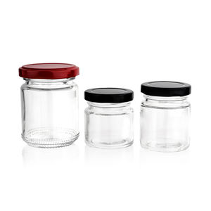 Bocaux en verre transparent à parois droites de 12 oz, 16,6 oz et 24 oz avec bouchons à vis en métal doré et revêtement <span class=keywords><strong>plastisol</strong></span> pour sauces et condiments. - Product Image 5