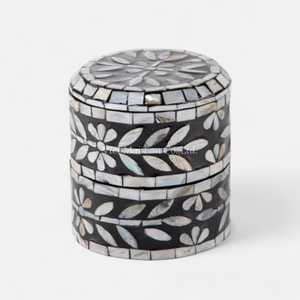 OEM Vente en gros Boîte ronde moderne de luxe flexible en nacre, incrustation de coquillages faite à la main, exportation directe d'usine du Vietnam - Product Image 6