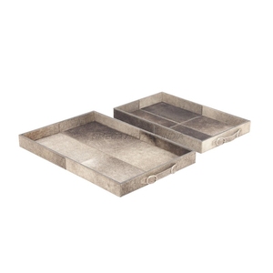 Handmade Wooden <b>Tray</b> in Soft Gray Color with Modern Rectangular Shape and Textured Finish Perfect for Elegant <b>Serving</b> - Product Image 1