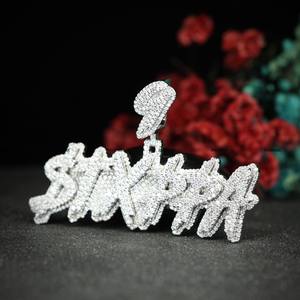 Pendentif de luxe personnalisé en argent sterling 925, double couche, serti de diamants, avec nom, diamant moissanite VVS, cadeau de mariage - Product Image 2