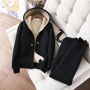 Autumn Winter Two-Piece Set for Women Fleece Thicken Sweatshirt and Coat <b>Trousers</b> Sports Casual Hoodies Casual Sets - Product Image 2