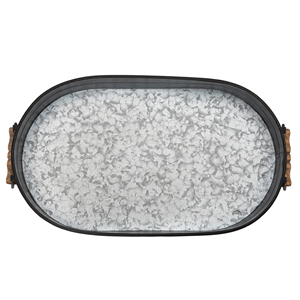 ถาดเสิร์ฟโลหะชุบสังกะสีแบบแฮนด์เมดแนวชนบทที่ทันสมัยพร้อมที่จับเชือกเครื่องล้างจานเกรดเชิงพาณิชย์ปลอดภัยสำหรับเครื่องดื่มอาหาร - Product Image 3