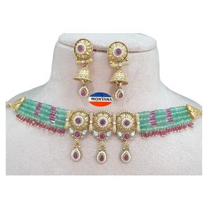 Ensemble de collier traditionnel classique de perles scintillantes pour les fêtes anniversaires en laiton ensemble de collier de diamants traditionnels - Product Image 1