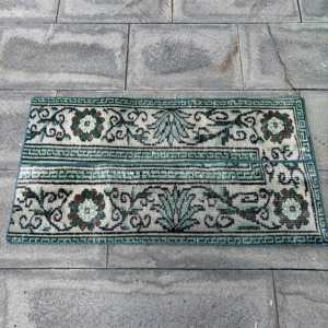 Tapis vintage 1,6 x 3,1 pieds, tapis turc, tapis en laine Ikat vert - Product Image 3