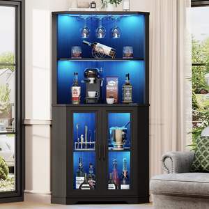 Mueble Bar Esquinero Negro Moderno al por Mayor con Luces LED, Gabinete Alto Ahorrador <span class=keywords><strong>de</strong></span> Espacio para Almacenamiento <span class=keywords><strong>de</strong></span> <span class=keywords><strong>Vino</strong></span> y Licores con Puertas <span class=keywords><strong>de</strong></span> Cristal - Product Image 5