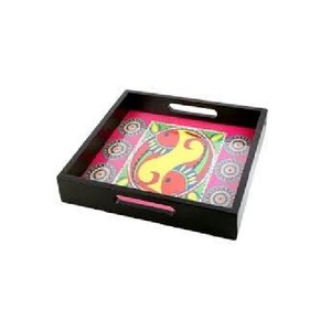 Plateau décoratif indien de luxe artisanal en bois d'acacia Meena, écologique, durable, non toxique, coloré, moderne, personnalisé, élégant - Product Image 6