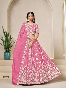 Lehenga Choli Neeta Creation Designer Moderne, coupe fourreau, longueur ras du sol, style vintage, col rond, broderie ethnique, en organza, taille princesse - Product Image 6