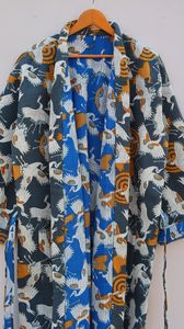 Hecho a mano indio Reversible Kantha Robe tejido bloque estampado chaqueta de invierno cinturón de corbata multicolor estilo Kimono japonés algodón suave - Product Image 2