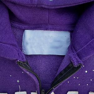 Sudadera con capucha con bordado desgastado con apliques personalizados, sudadera con cremallera y diamantes de imitación, lavado ácido, Vintage, lavado, ropa de calle de lana para hombres, Sudadera con capucha - Product Image 4