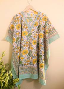 Hecho a mano de alta calidad de las mujeres de estampado floral Maxi Vestido de manga corta Kaftan Albornoz bata ropa de dormir ropa de playa Bikinis y ropa de playa - Product Image 5