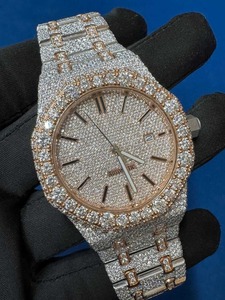Reloj de pulsera de moda hip hop con diamantes de moissanita y acero inoxidable para hombre, disponible para suministro al por mayor, exportador indio. - Product Image 5