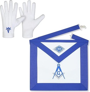Delantal Masónico de Piel de Cordero Premium, Logia Azul, Maestro Masón, Bordado, Cinta Azul con Elegantes Guantes de Algodón Bordados - Product Image 6