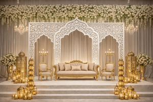 Paneles de Fondo para Bodas de Lujo Tradicionales con Grabados Dorados Reales, Marcos Metálicos, Tema Palacio Real, Precio de Fábrica DST Exports - Product Image 3