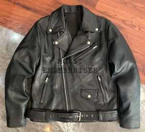 High Quality Customizable Cow Skin Leather Jacket Logo Vintage Style <b>Denim</b> <b>Fabric</b> Plain Dyed Zipper Winter OEM Service Available - Product Image 1
