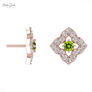 ตุ้มหูเพอริดอทขนาด2มม. ดีไซน์คลาสสิกสำหรับเธอต่างหูรัศมีเพชรสีขาวทองธรรมชาติขนาด14K แบบคลาสสิก - Product Image 2