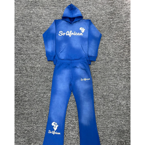 Chándal de felpa francesa de peso pesado para hombre, chándal con estampado de hojaldre, Sudadera con capucha y logotipo personalizado, conjunto de pantalones de chándal apilados acampanados, 100% algodón para hombre - Product Image 4