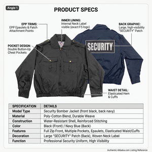 Chaqueta Cortavientos de Algodón Personalizada OEM para Guardias de Seguridad, Conjunto de Ropa de Trabajo para Otoño/Primavera - Product Image 5