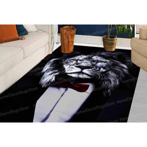 Alfombra con Estampado de León con Corbata Roja, Alfombra Decorativa para Oficina, Alfombra Antideslizante, Alfombra Delgada No Tejida - Product Image 3