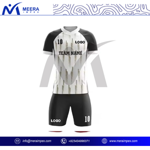Venta al por mayor sublimación uniforme de fútbol personalizado Color negro/blanco camiseta de fútbol tela transpirable cuello en V uniforme de fútbol para los hombres - Product Image 3