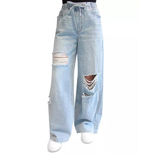 Wholesale Distessed <b>Baggy</b> <b>Jeans</b> Pants For Ladies Factory Direct Sale OEM Service High Waist Straight Loose Fit <b>Women</b> Denim <b>Jeans</b> - Product Image 1