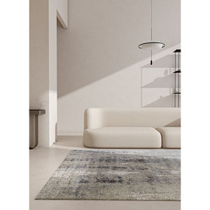 Tapis noué à la main Uvenuti en laine et soie de bambou à motif abstrait gris et noir pour la décoration de la maison, du salon et du couloir, hauteur de poils moelleux - Product Image 5