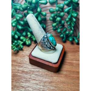 Navajo Handmade Kingman Turquoise Sterling <b>Silver</b> <b>Statement</b> <b>Ring</b> Size 12-Everyday Wear Gemstone <b>Ring</b> Natural Stone Inlay Setting - Product Image 2