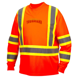 Vêtements de travail haute visibilité à manches longues, t-shirts orange personnalisés, vente en gros, chemise réfléchissante d'hiver pour hommes - Product Image 3