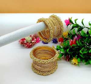 Brazaletes de Novia Tradicionales Kundan con Brillantina Mate para Niñas y Mujeres, Joyería de Boda con Cuentas Rojas - Product Image 5