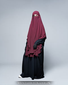 Four Layer Long Khimar <b>for</b> Muslim Women Handmade Modest Islamic Wear Breathable Wool Chiffon Fabric Burgundy Premium Quality - Product Image 6