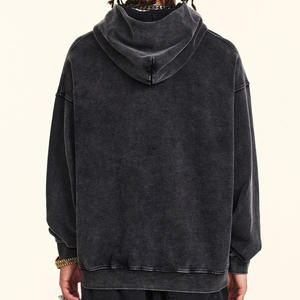 Ropa de calle personalizada, Sudadera con capucha desgastada lavada con piedra ácida de gran tamaño, sudaderas con capucha lavadas con ácido desteñidas al sol para hombres, mezcla de algodón - Product Image 3