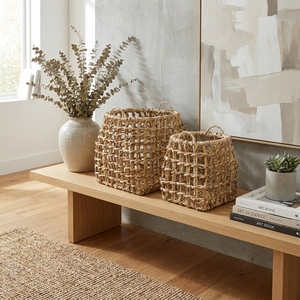 Natural Hand Woven Open Weave Lattice Storage <b>Basket</b> Set <b>Square</b> Tapered Pot Planter Organizer Setup Decor Pure Art Design - Product Image 5