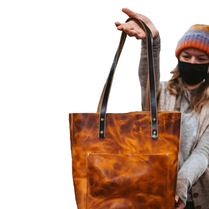 Sac à main fourre-tout en cuir italien véritable de grande capacité personnalisé pour les femmes avec fermeture à glissière et deux poignées style Shopper - Product Image 1