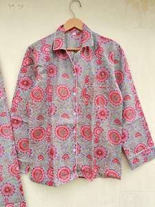 ชุดนอนผ้าฝ้ายพิมพ์ลายดอกไม้ทำด้วยมือแบบอินเดียสำหรับฤดูใบไม้ผลิฤดูร้อนฤดูใบไม้ร่วง - Product Image 2