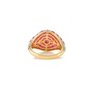 Impresionante anillo de bodas de rubí y diamantes de racimo de forma redonda natural 100% de alta calidad en oro amarillo sólido de 18K joyería hecha a mano - Product Image 5