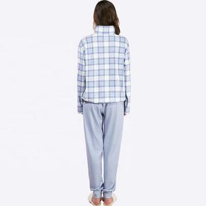 OEM Loungewear femmes vêtements de nuit pyjamas ensemble vêtements de salon cheveux tirés imprimé col montant fermeture éclair pull pantalons longs vêtements de détente - Product Image 2