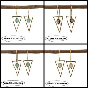 Blue Chalcedony Gemstone Long <b>Hook</b>-Style <b>Earrings</b> Handmade Gold Plated Fine Hoop Earings Wholesale Supplies - Product Image 4