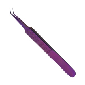Pince à épiler royale, nouvelle pince à épiler pour extensions de cils, couleur violette tendance, fabrication sur mesure, pince à épiler courbée à 45 degrés en acier inoxydable anti-magnétique - Product Image 6