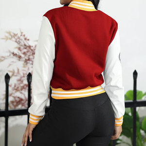 Veste universitaire courte pour femmes grande taille, respirante, logo personnalisé brodé, manches en cuir, veste universitaire courte pour femmes - Product Image 4