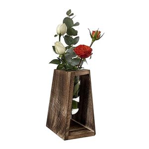 Jarrón de madera y vidrio hecho a mano con diseño rústico, ideal para flores frescas, decoración moderna para mesa de hogar, centro de mesa minimalista para interiores. - Product Image 1