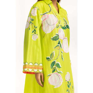 Caftán Verde para Mujer con Estampado Dobby y Silueta Recta con Estampado Floral - Product Image 5
