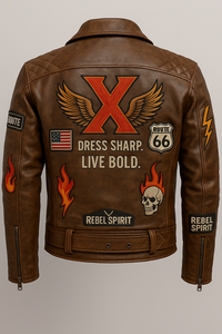 Veste en cuir véritable anti-UV à manches longues pour homme, style motard vintage personnalisé, surdimensionnée, unique, avec patchs brodés, dernière collection des années 80 - Product Image 3