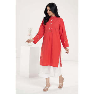 Blusa Roja de Popelina con Hilo Teñido y Bordado para Mujer, Estilo Coreano Formal Largo, a Cuadros, Talla XL, para Fiestas de Primavera y Otoño, Hecha de Viscosa - Product Image 1