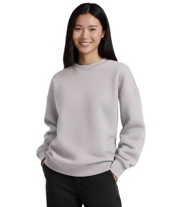 Sweat-shirt pull-over décontracté pour femme, design haut de gamme, en polaire unie, col montant, brodé, respirant, à épaules tombantes et manches longues, pour l'hiver - Product Image 1