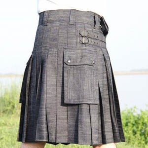 Kilt utilitaire classique en denim noir avec poches cargo, style écossais, vêtements pour hommes 2026 - Product Image 2
