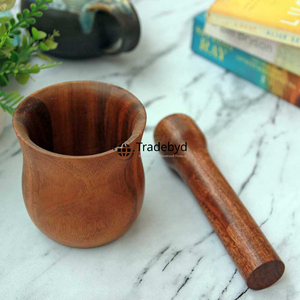 Mortero Okhli de madera hecho a mano por Tradebyd Rustic Kitchen Spice Grinder para uso herbal - Product Image 2