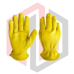 Gants de conduite en cuir de vachette jaune, bandes réglables, sans silicone, sans poudre, respirants, doublure chaude pour l'hiver, pour le travail en extérieur - Product Image 1