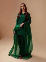 Farshi Salwar Punjabi yaz Suit Sharara Pallazo hindistan Anarkali doğal bel saten ile uzun o-boyun pakistan kollu