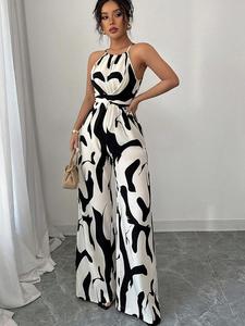 Zebra Striped Camisole Jumpsuit, Summer and Autumn Lace Up Wide Leg Pants, Queen Outfit 2025 - Product Image 5