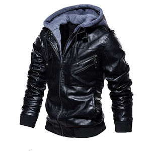 <b>Men's</b> Brown Leather Bomber <b>Jacket</b> Hooded Zipper Closure Moto Style Streetwear Style Custom Style <b>Jacket</b> - Product Image 2