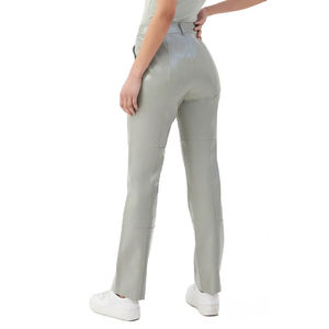 Pantalones de Cuero Genuino de Talle Alto para Mujer, Cierre de Cremallera, Tela Elástica, Corte Regular, Invierno, Ecológicos, Impermeables - Product Image 2